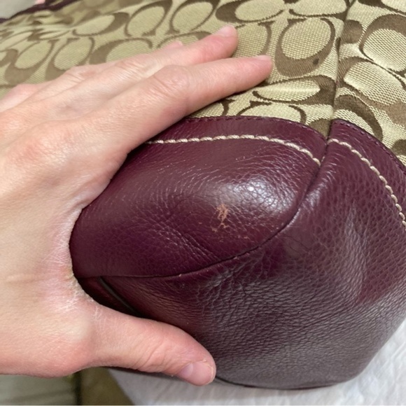 Coach Carrie Signature Logo Leather Park F23297 Brown Red Canvas Tote - Picture 9 of 13